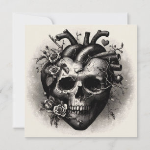 Vintage-Gothik-Totenkopf-Herz-Valentinstag-Retro-H Karte