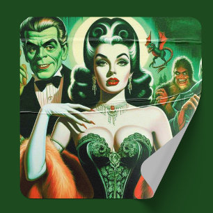 Vintage-Gothik-Vampir-Frau Quadratischer Aufkleber