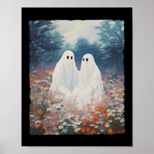 Vintage gotische Blumen Halloween-Geisterpaar in T Poster