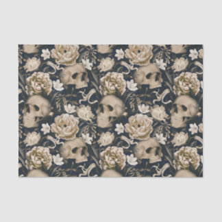 Vintage-Gotische Blumen-Totenköpfe-Pfingstrosen-Sc Seidenpapier