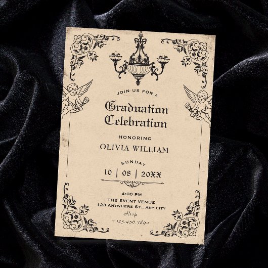 Vintage gotische Bogenengel Abschluss Einladung
