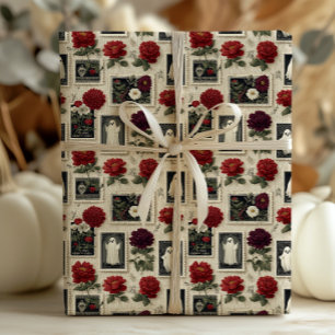 Vintage gotische Briefmarke Geist & rote Rosen Geschenkpapier