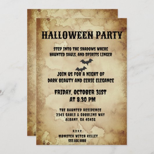 Vintage gotische Einladung - Spooky Bats & Ältere (Vorne/Hinten)