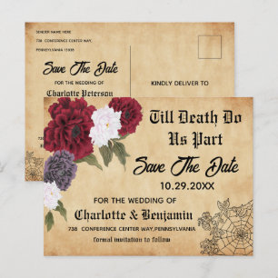 Vintage-Gotische Halloween-Hochzeit - Termin merke Ankündigungspostkarte