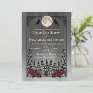 Vintage-Gotische Halloween-Hochzeit Vollmond-Flede Einladung