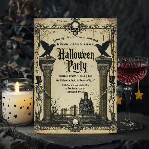 Vintage-Gotische-Halloween-Party-Einladung Rabe Einladung