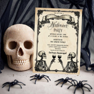Vintage-Gotische Halloween-Party-Einladung Skelett Einladung