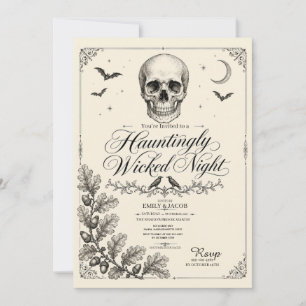 Vintage-Gotische Halloween-Schädel-Raben-Party Gru Einladung