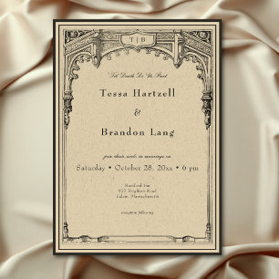 Vintage gotische Hochzeit an der mittelalterlichen Einladung