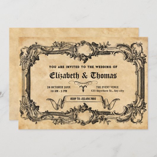 Vintage gotische Hochzeit Einladung (Vorne/Hinten)