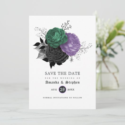 Vintage gotische Hochzeit Save The Date (Stehend Vorderseite)