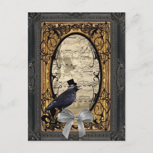 Vintage gotische Hochzeitskrähe Postkarte (Vorderseite)