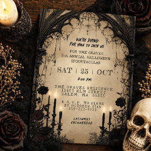 Vintage-Gotische Kerze Schwarze Florale Halloween- Einladung