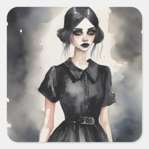 Vintage-gotische LBD-Kleid-Illustrationskunst Quadratischer Aufkleber