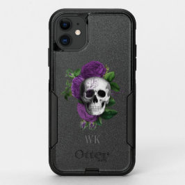 Vintage gotische Lila Rose Skull Monogramm OtterBox Commuter iPhone 11 Hülle