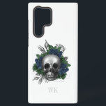 Vintage gotische Navy Blue Rose Skull Monogram Samsung Galaxy Hülle<br><div class="desc">Whimsikal Vintag gotische Handy Gehäuse mit marineblau Rose in einem Schädel.</div>