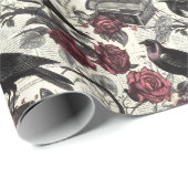 Vintage Gotische Ravens, Rose und Bücher Geschenkpapier (Rolleneckpunkt)