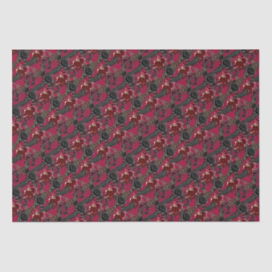 Vintage gotische Ravens und Rose dunkelrot Seidenpapier (Vorderseite)