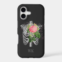 Vintage-Gotische rosa Rosen Skelett-Monogramm