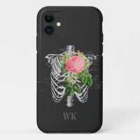 Vintage-Gotische rosa Rosen Skelett-Monogramm
