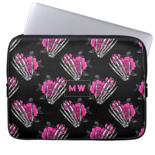 Vintage-Gotische rosa Rosen Skelett-Monogramm Laptopschutzhülle