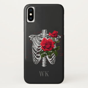 Vintage gotische rote Rosen Skelett Monogramm Case-Mate iPhone Hülle