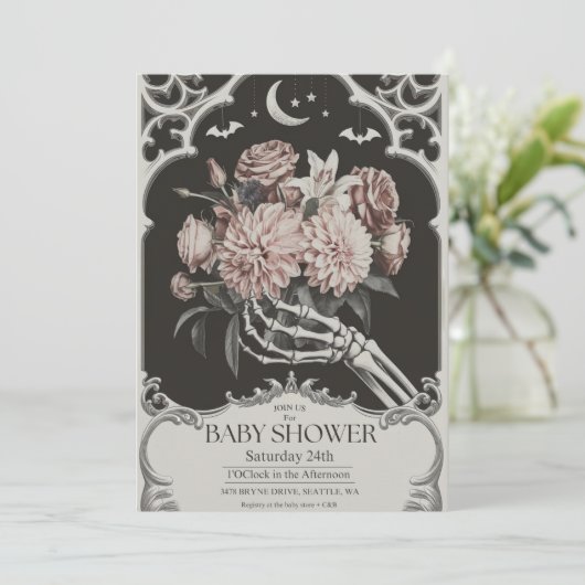 Vintage gotische Schädelspuppe Halloween Kinderdus Einladung (Stehend Vorderseite)