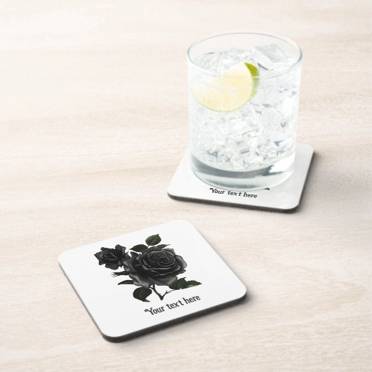 Vintage gotische schwarze Rose Personalisiert Getränkeuntersetzer (Rechte Seite)