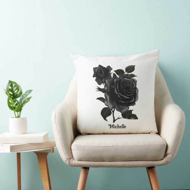 Vintage gotische schwarze Rose Personalisiert Kissen (Stuhl )