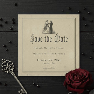 Vintage-Gotische-schwarze-Toile-Tan-Hochzeit Save The Date