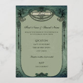 Vintage gotische Seite Grüne Hochzeitsfolie Einlad Folieneinladung (Rückseite)