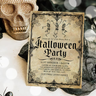 Vintage-Gotische-Skelett-Erwachsene-Halloween-Part Einladung