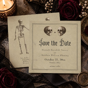 Vintage-Gotische-Skelett-Hochzeit an Halloween Save The Date