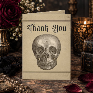 Vintage-Gotische-Skelett-Hochzeit zu Halloween Dankeskarte