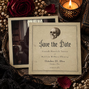 Vintage-Gotische-Skelett-Hochzeitsfoto Halloween Save The Date