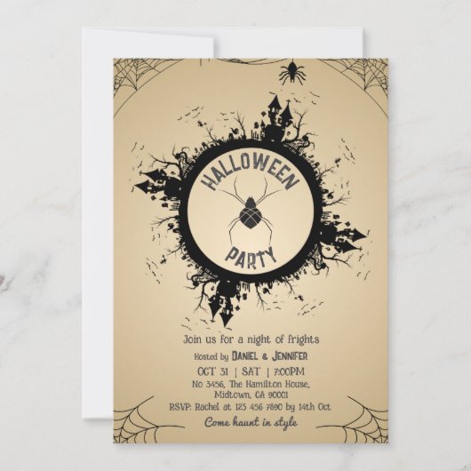 Vintage-Gotische-Spinnennetz-Halloween-Party Einladung (Vorderseite)