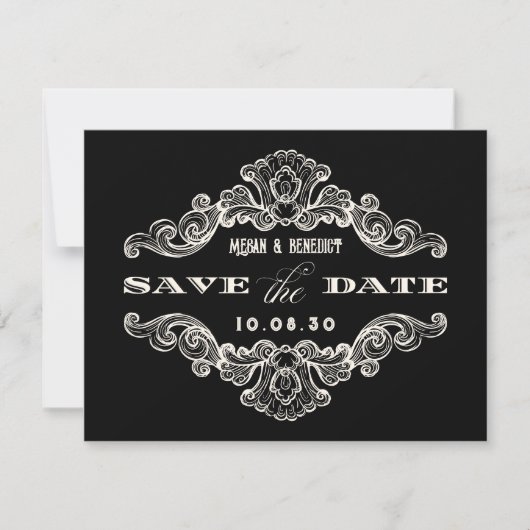 Vintage gotische Zierhochzeit Save The Date (Vorderseite)