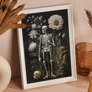 Vintage-Gotischer Blumenskelett Dunkle Botanik Poster