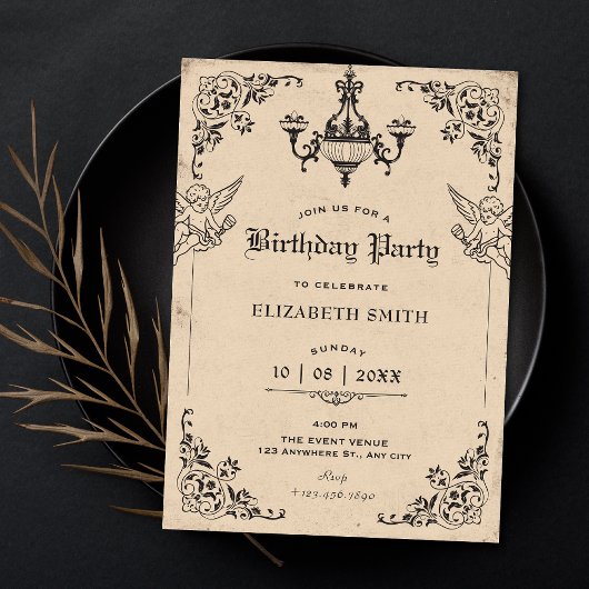Vintage gotischer Bogen Engel Geburtstag Einladung