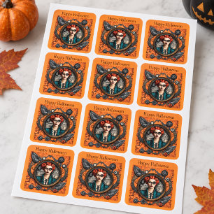Vintage-Gotischer-Halloween-Cool-Witch Quadratischer Aufkleber