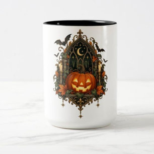 Vintage-Gotischer-Kürbis-Halloween Zweifarbige Tasse