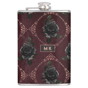 Vintage-Gotischer Monogramm mit schwarzen Rosen Flachmann