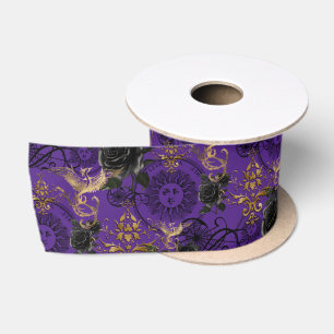 Vintage-gotischer Phönix- und Rosenlila-Muster Satinband