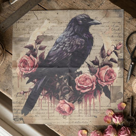 Vintage-Gotischer-Raben-und-rosafarbene-Rosen-Coll Seidenpapier