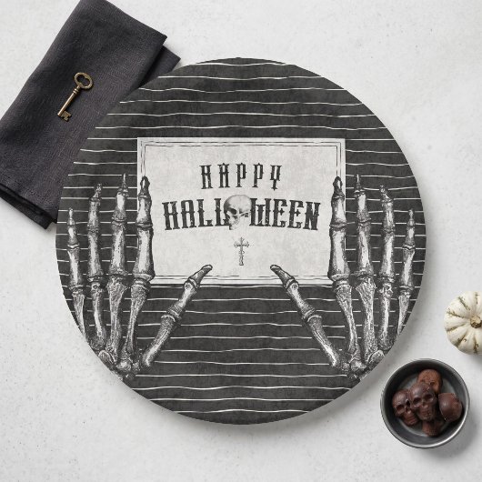 Vintage-Gotischer-Skelett-Frohes-Halloween Pappteller