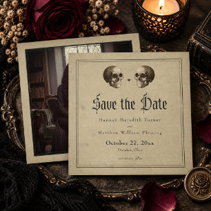 Vintage-Gotischer-Skelett-Hochzeitsfoto zu Hallowe Save The Date