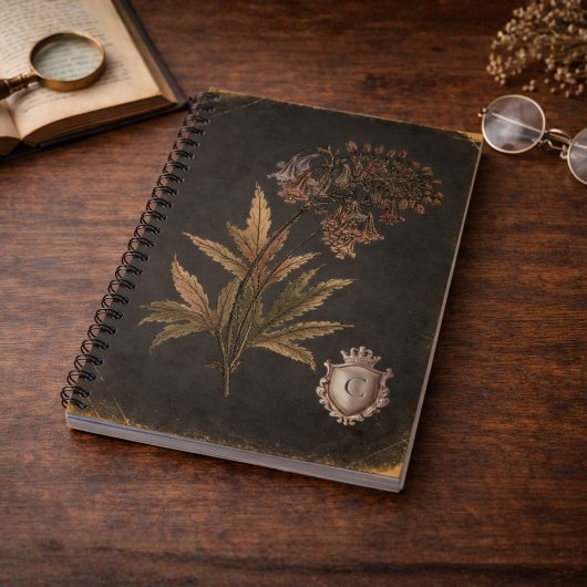 Vintage-gotisches botanisches Wappenmonogramm Notizblock