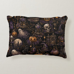 Vintage-Gotisches Halloween-Spooky-Nahtloses Muste Dekokissen