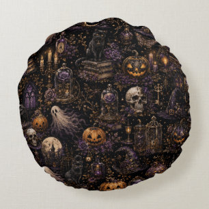Vintage-Gotisches Halloween-Spooky-Nahtloses Muste Rundes Kissen