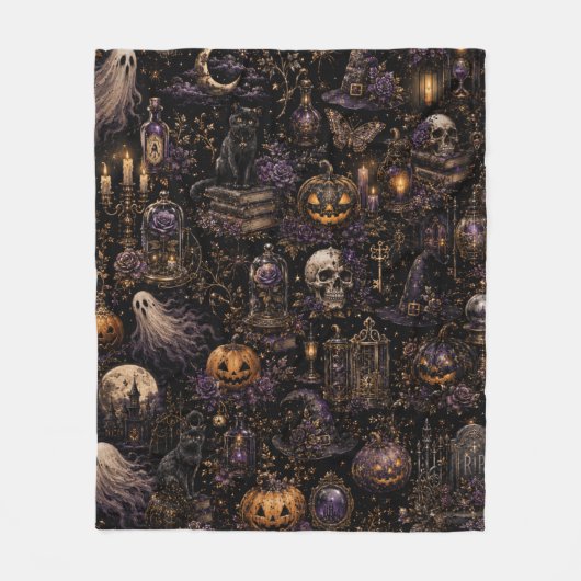 Vintage-Gotisches Halloween-Spooky-Night-Muster Fleecedecke (Vorderseite)